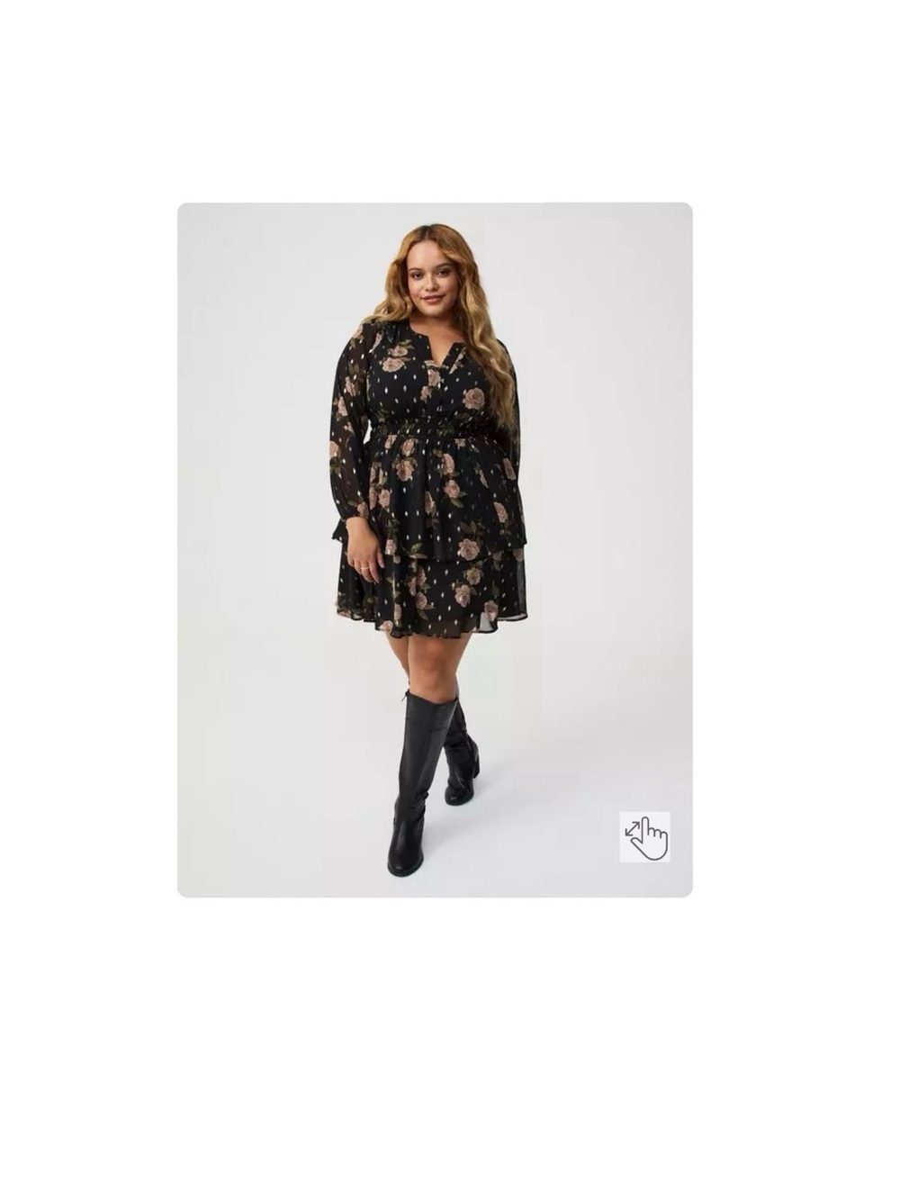 torrid Black Floral V-Neck Tiered Mini Dress